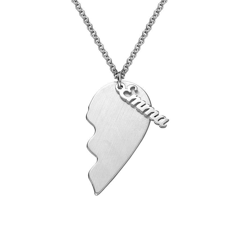 Engraved Couple Heart Necklace Matte in Sterling Silver-2 product photo