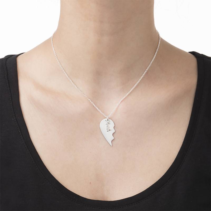 Engraved Couple Heart Necklace Matte in Sterling Silver-3 product photo