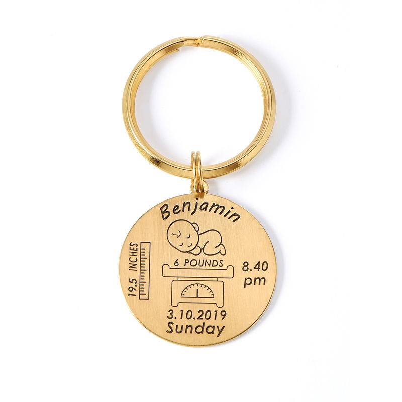 Personalised Engraved Baby Birth Keychain in 18ct Gold Plating product photo