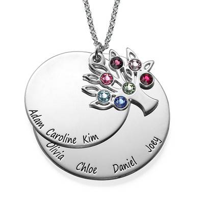 Personalised Family Tree jewellery – Mothers Birthstone Necklace in Sterling Silver-1 product photo