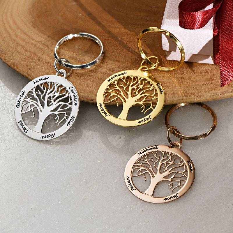 Gravierbarer Schlüsselanhänger mit Familienbaum - 750er rosévergoldetes Silber-1 Produktfoto