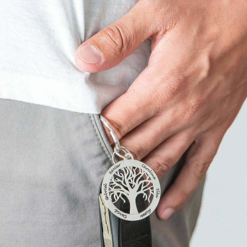 Gravierbarer Schlüsselanhänger mit Familienbaum - 925er Sterlingsilber Produktfoto