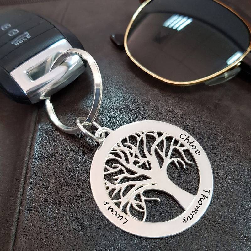 Gravierbarer Schlüsselanhänger mit Familienbaum - 925er Sterlingsilber Produktfoto