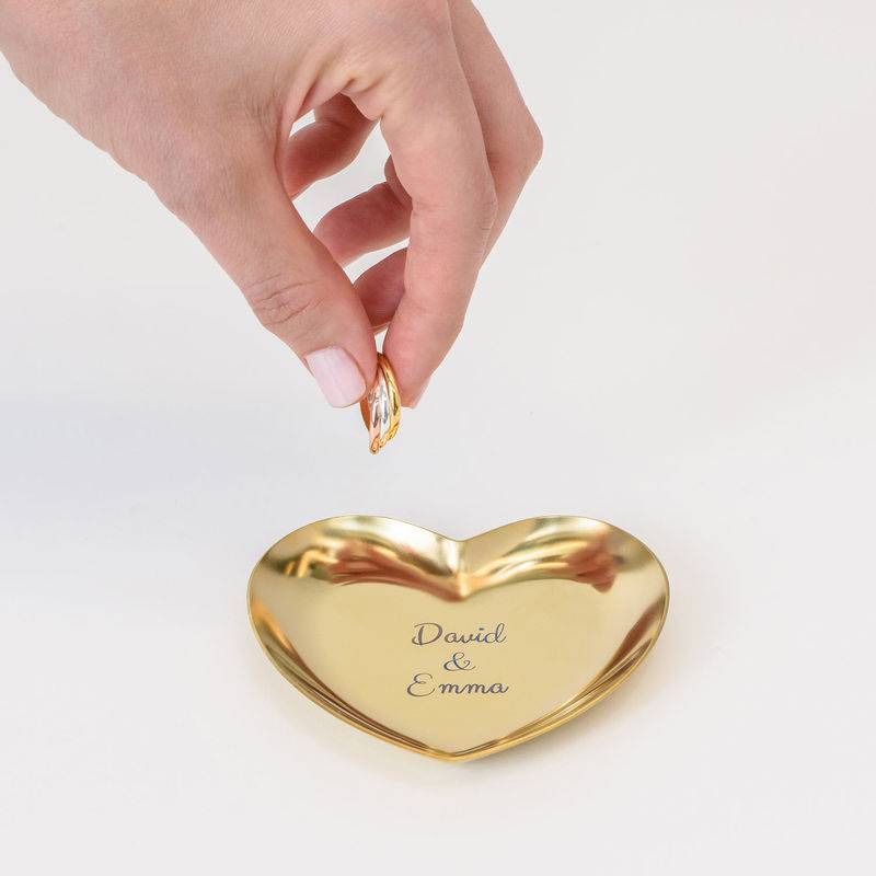 Herzförmige goldfarbene Schmuckablage mit Gravur-4 Produktfoto