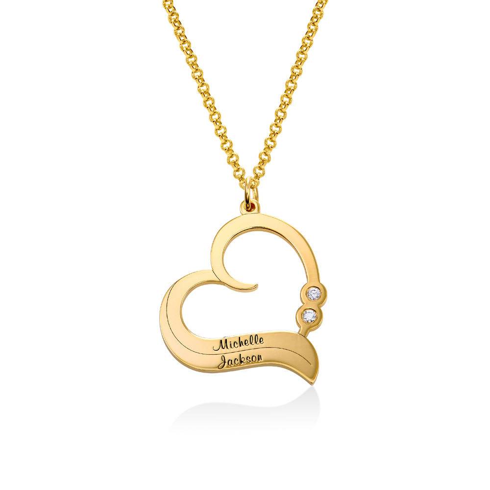 Diamant-Herzkette mit gravierten Namen - 750er vergoldetes Silber Produktfoto