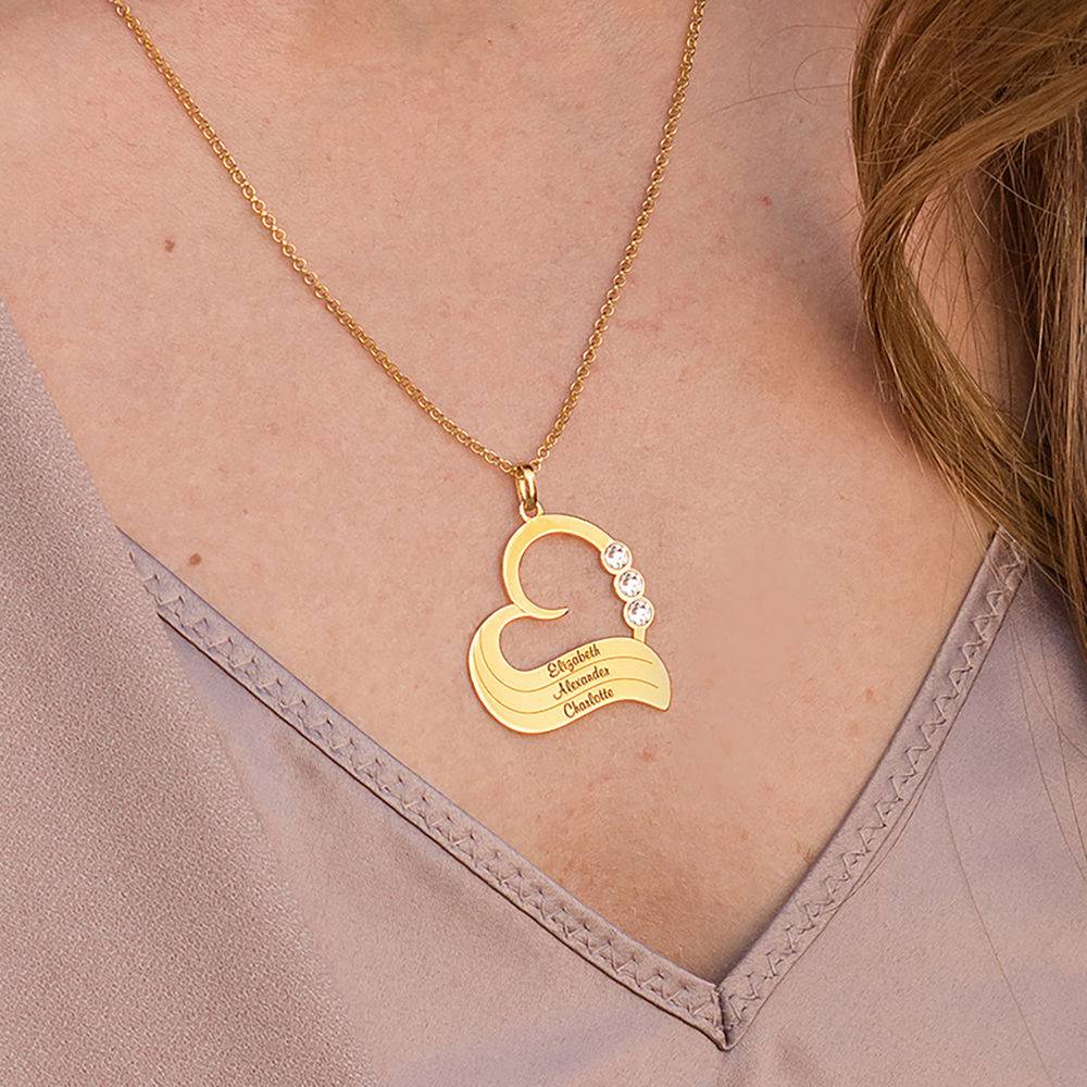 Diamant-Herzkette mit gravierten Namen - 750er vergoldetes Silber-2 Produktfoto