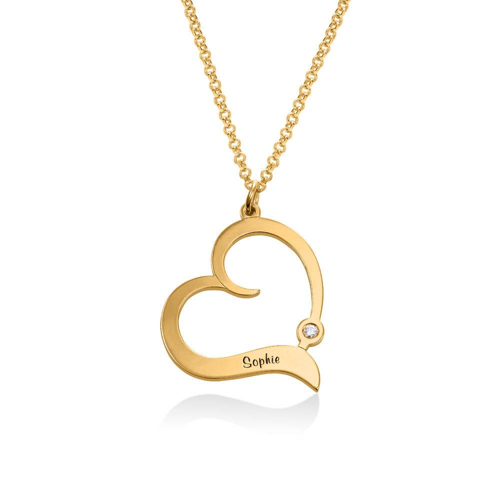 Diamant-Herzkette mit gravierten Namen - 750er Gold-Vermeil Produktfoto