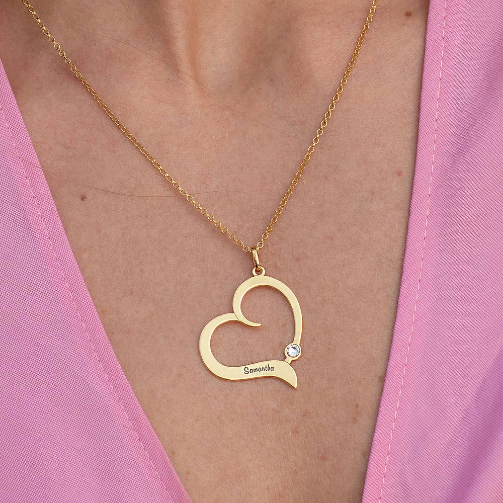 Personalised Heart Necklace with Diamond in 18ct Gold Vermeil-3 product photo