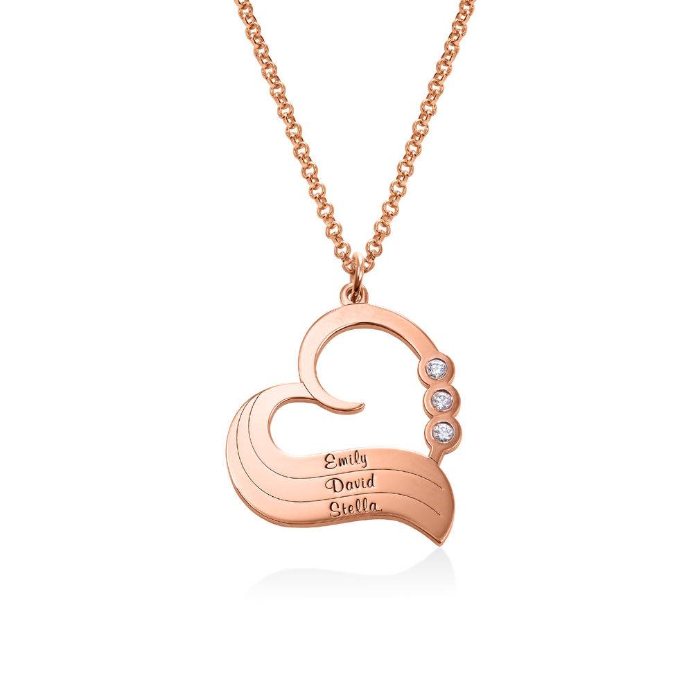 Diamant-Herzkette mit gravierten Namen - 750er rosévergoldetes Silber Produktfoto