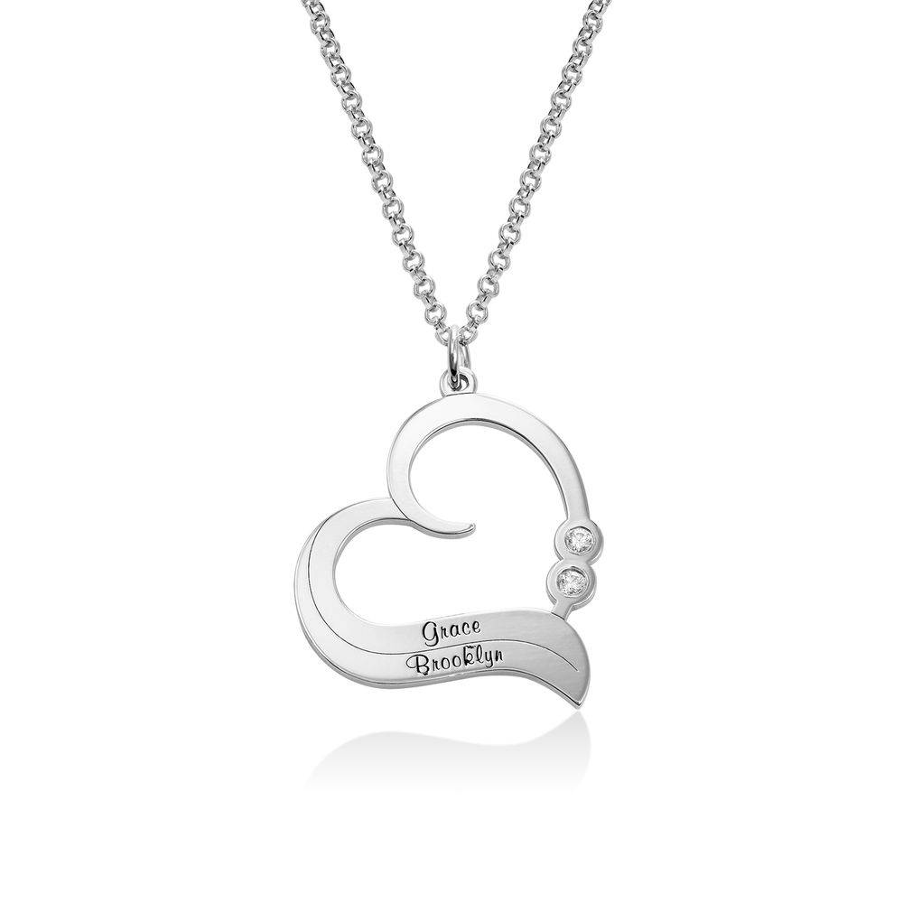 Personalised Heart Necklace with Diamond in Sterling Silver product photo