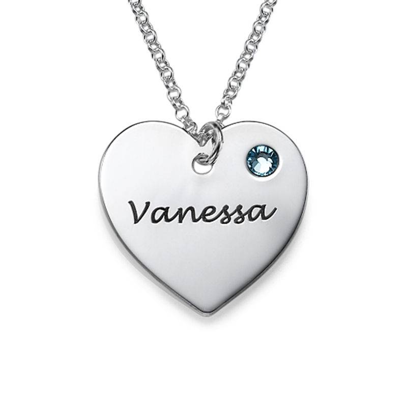 Collar Corazón Personalizado con piedra de nacimiento en plata-3 foto de producto