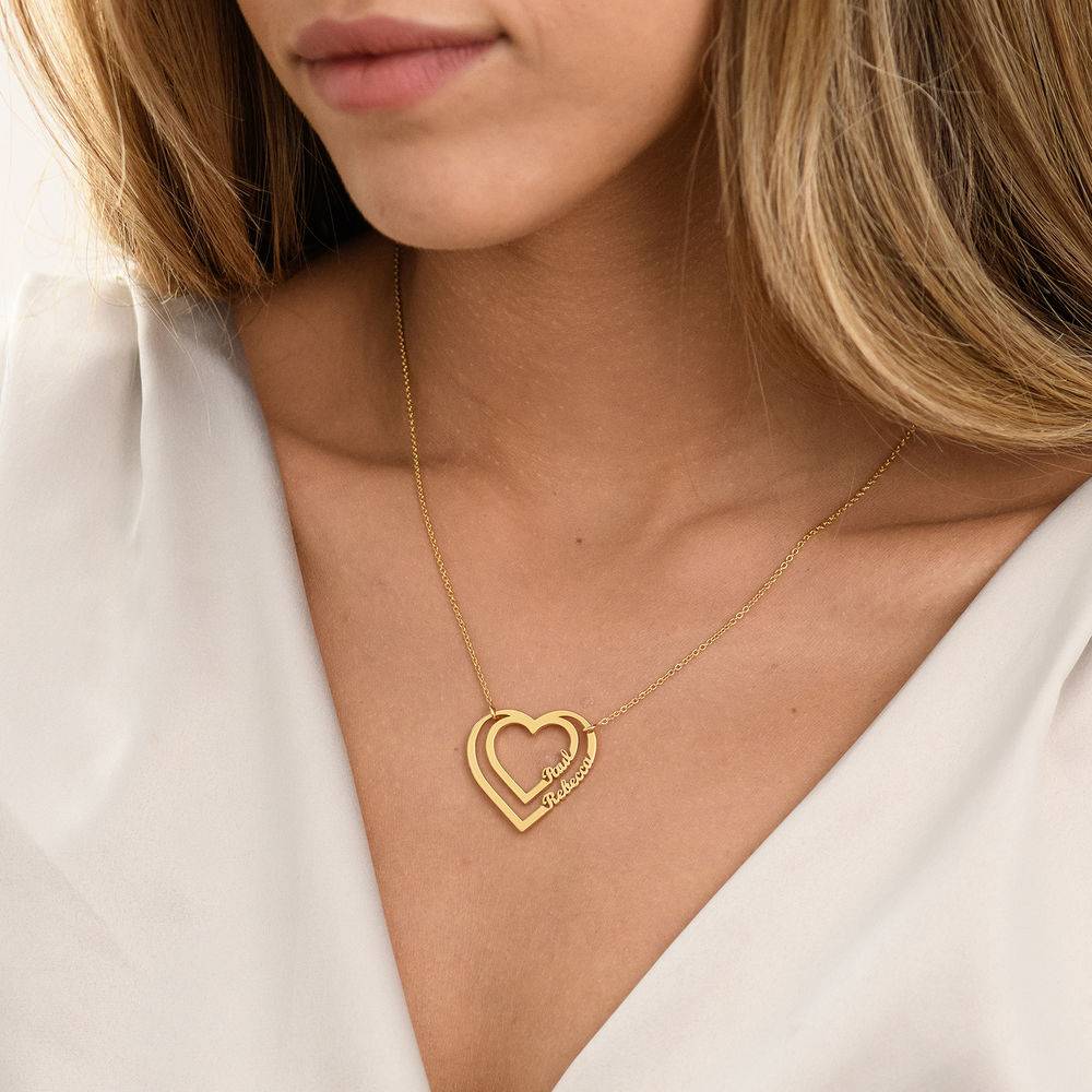 Personalisierte Herzkette mit 2 Namen - 750er vergoldetes Silber-3 Produktfoto