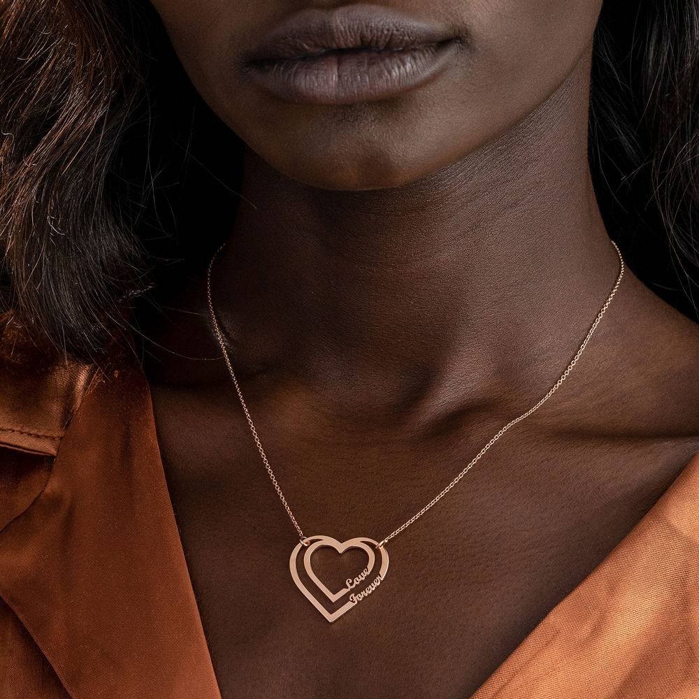 Gepersonaliseerde hart ketting met twee namen in Rosé-Vergulde-3 Productfoto