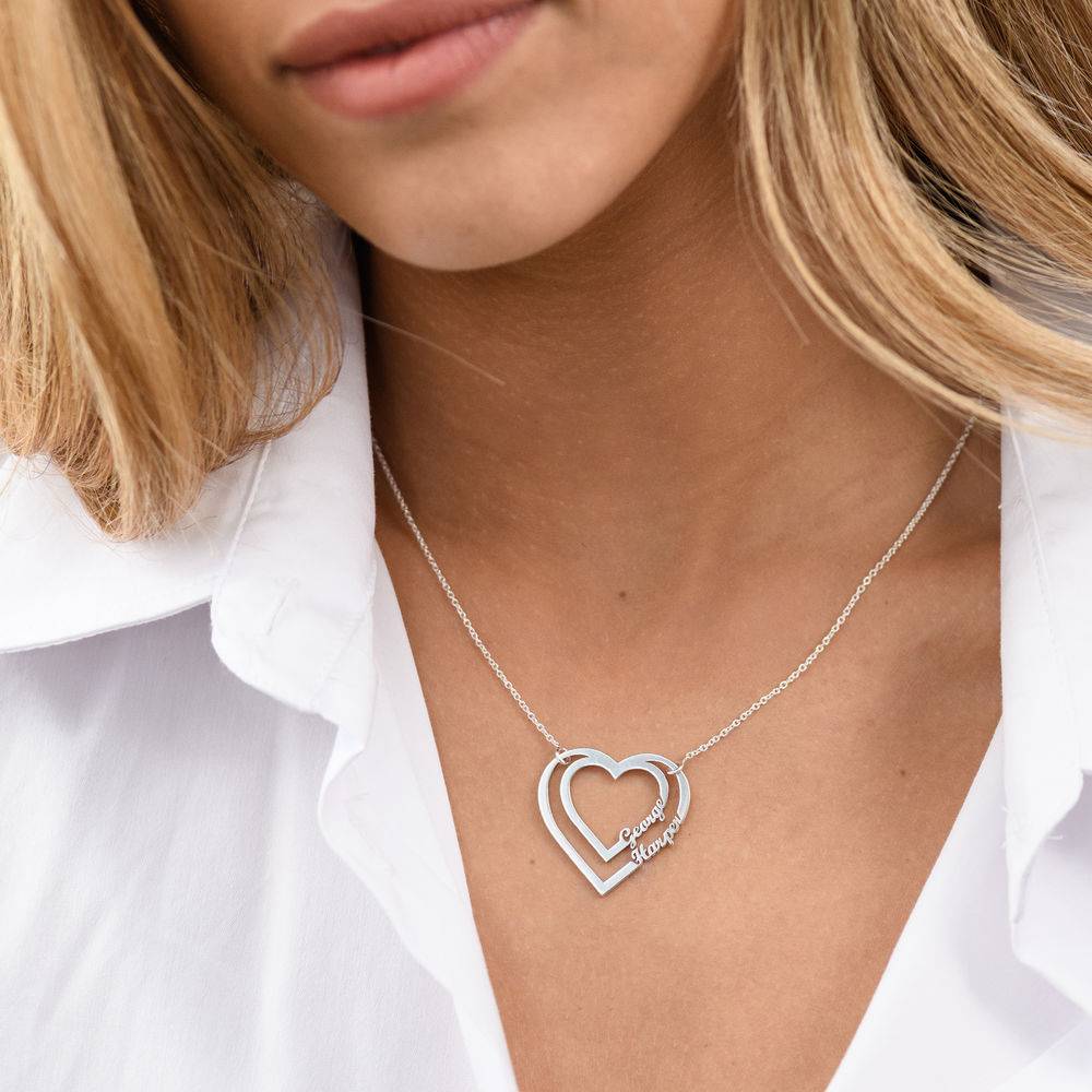 Personalized Heart Necklace with Two Names in Sterling Silver product photo