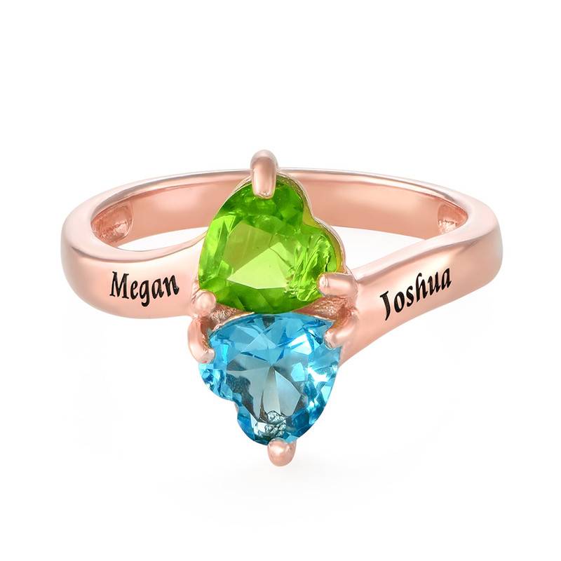 Personalised Heart Shape Birthstones Promise Ring in Rose Gold Plating product photo