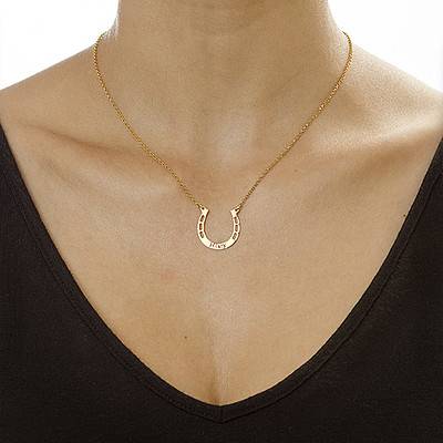 Engraved Horseshoe Necklace in 18ct Gold Plating-2 product photo