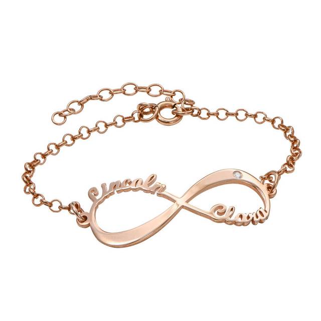 Personalised Infinity Name Bracelet with Diamond in 18ct Rose Gold