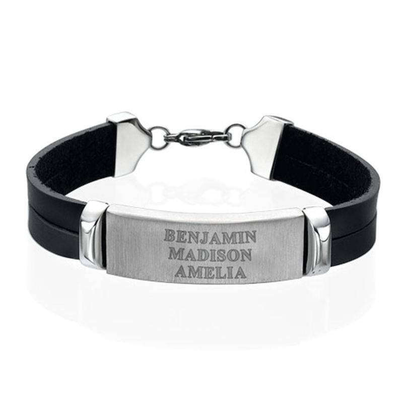 Personalised Leather Bracelet for Men in Stainless Steel product photo