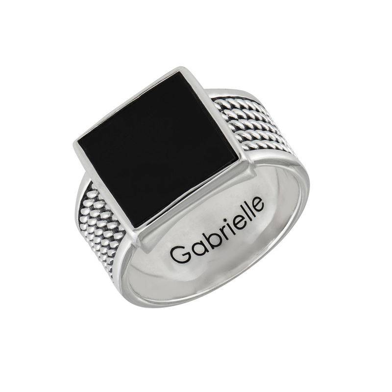 Personalised Men's Black Onyx Stone Square Ring in Sterling Silver-3 product photo