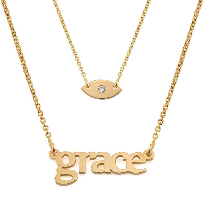 Personalised Name Necklace and Evil Eye Necklace Set in 18ct Gold Plating-1 product photo