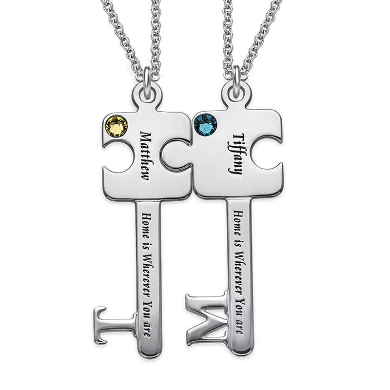 Personalised Puzzle Key Necklace Set In Sterling Silver-1 product photo