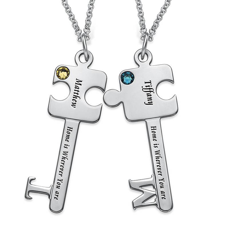 Personalised Puzzle Key Necklace Set In Sterling Silver product photo
