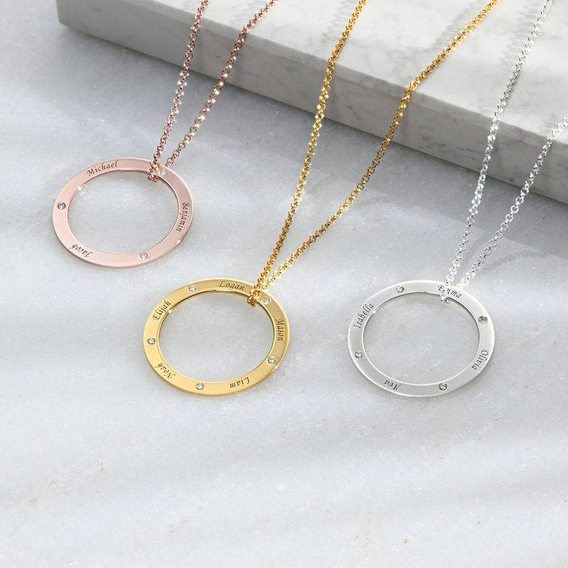 Personalisierte ringförmige Familienkette mit Diamanten - 750er vergoldetes Silber-6 Produktfoto