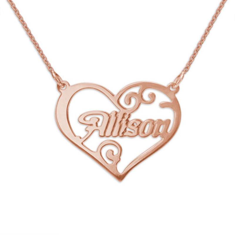 Personalisierte Namenskette in Herzform - 750er rosévergoldetes Silber Produktfoto