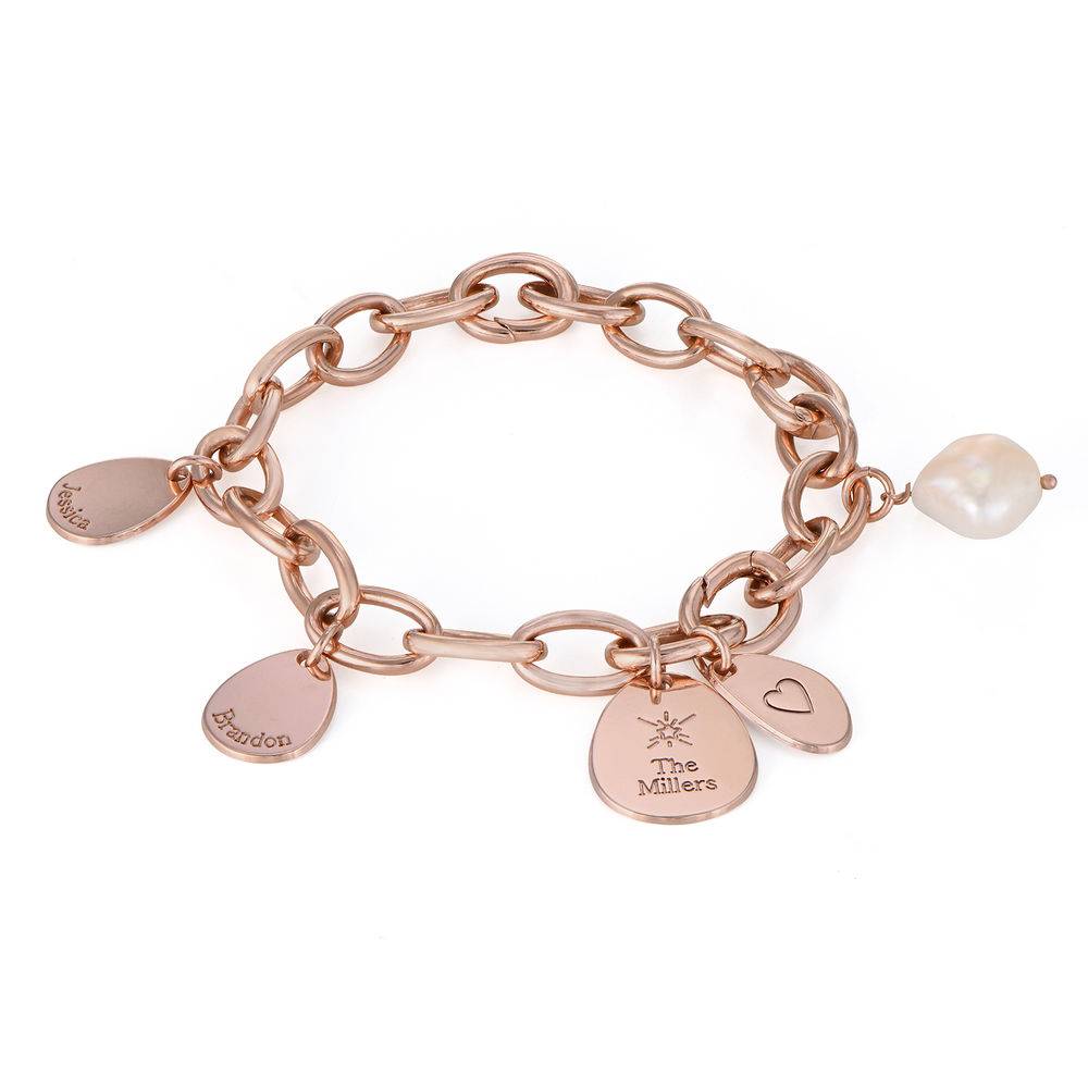 Personalized Round Chain Link Bracelet with Engraved Charms in 18K product photo