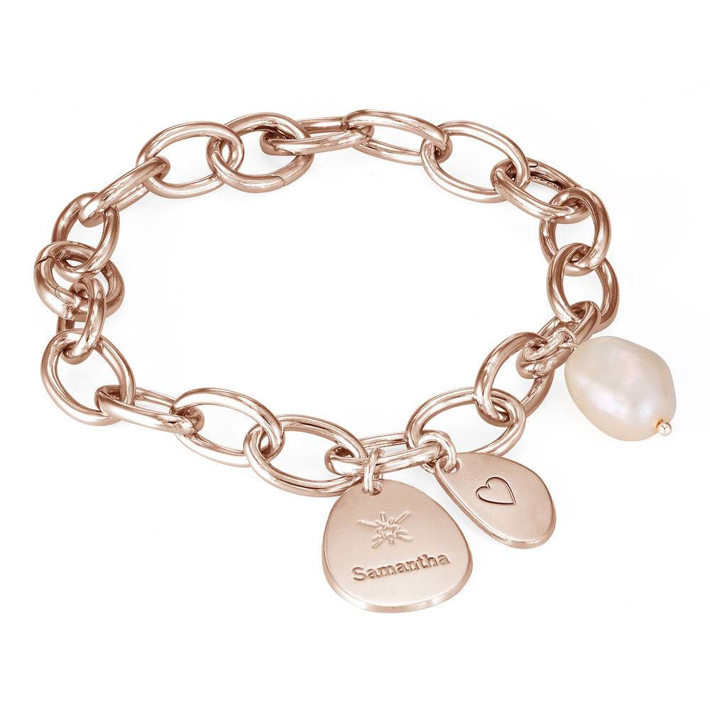 Personalized Round Chain Link Bracelet with Engraved Charms in 18K Rose Gold Plating-4 product photo