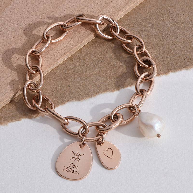 Personalized Round Chain Link Bracelet with Engraved Charms in 18K Rose Gold Plating-3 product photo