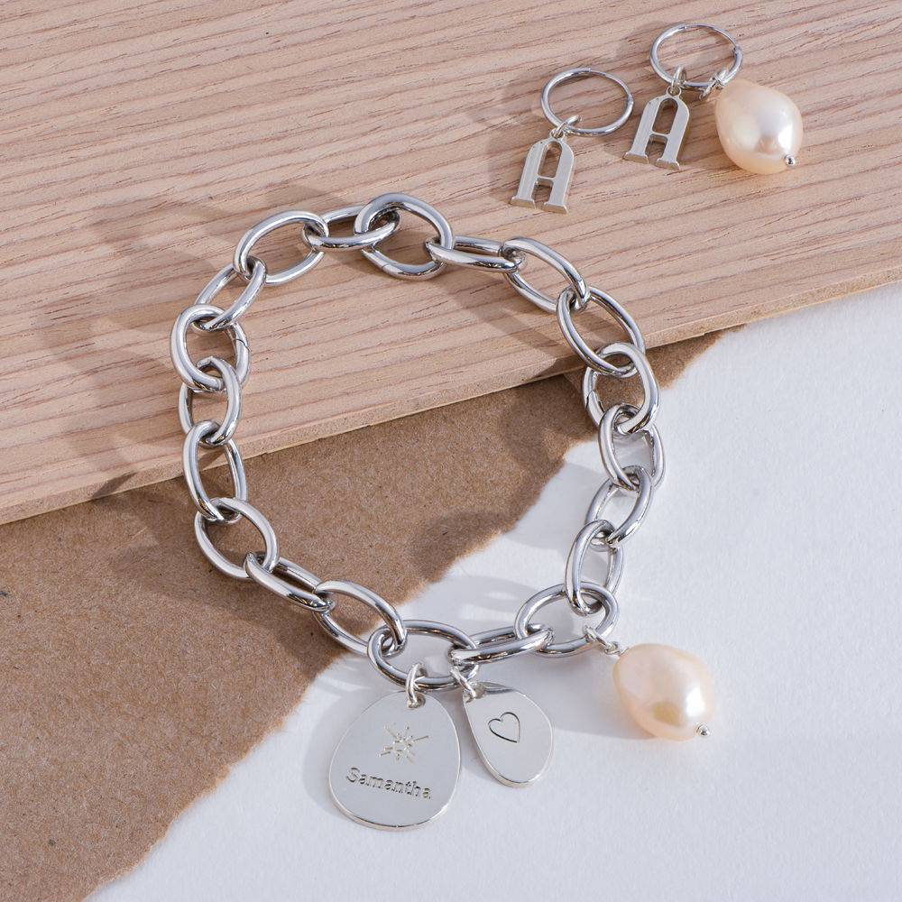 Personalised Round Chain Link Bracelet with Engraved Charms in Sterling Silver-2 product photo