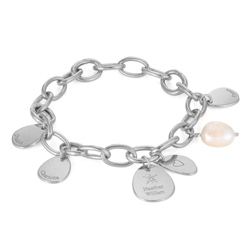 Personalized Round Chain Link Bracelet with Engraved Charms in Sterling Silver-5 product photo