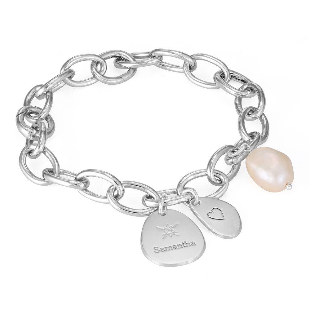 Personalised Round Chain Link Bracelet with Engraved Charms in Sterling Silver-4 product photo