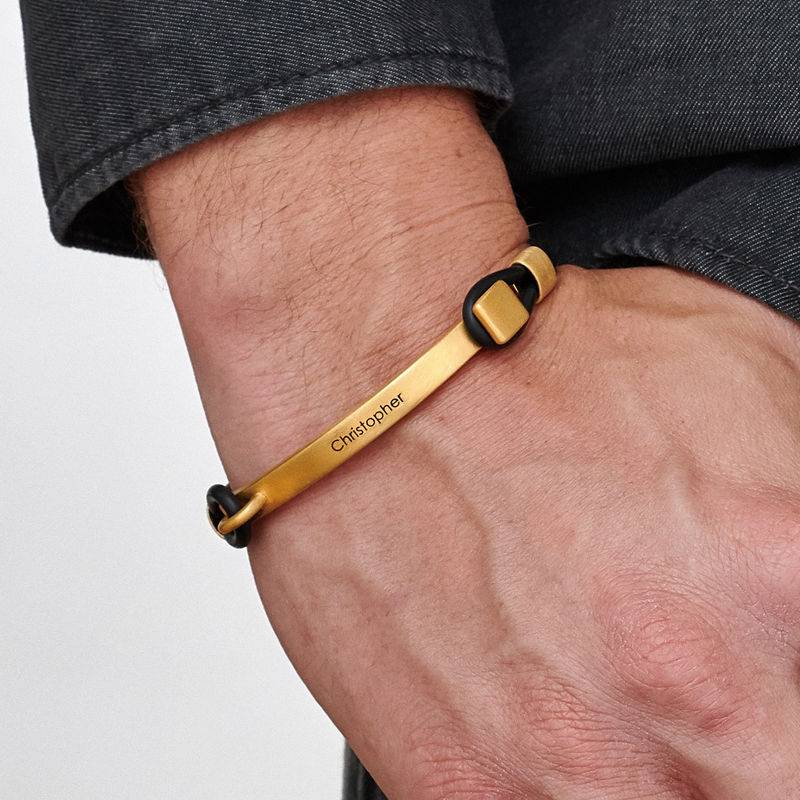 Personalised Rubber Bracelet with Engravable Bar in Gold Plated-2 product photo