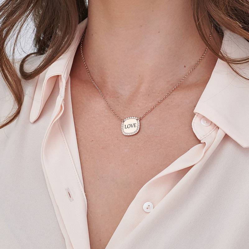 Personalised Square Cubic Zirconia Necklace in 18ct Rose Gold Plating-3 product photo