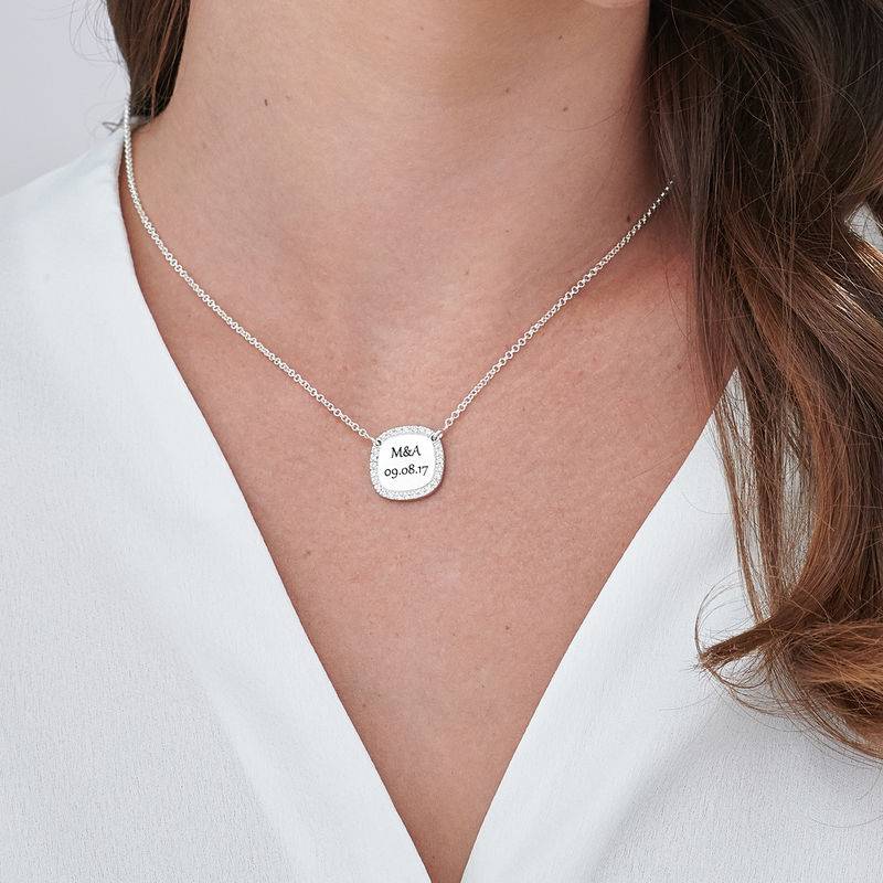 Personalised Square Cubic Zirconia Necklace in Sterling Silver-1 product photo