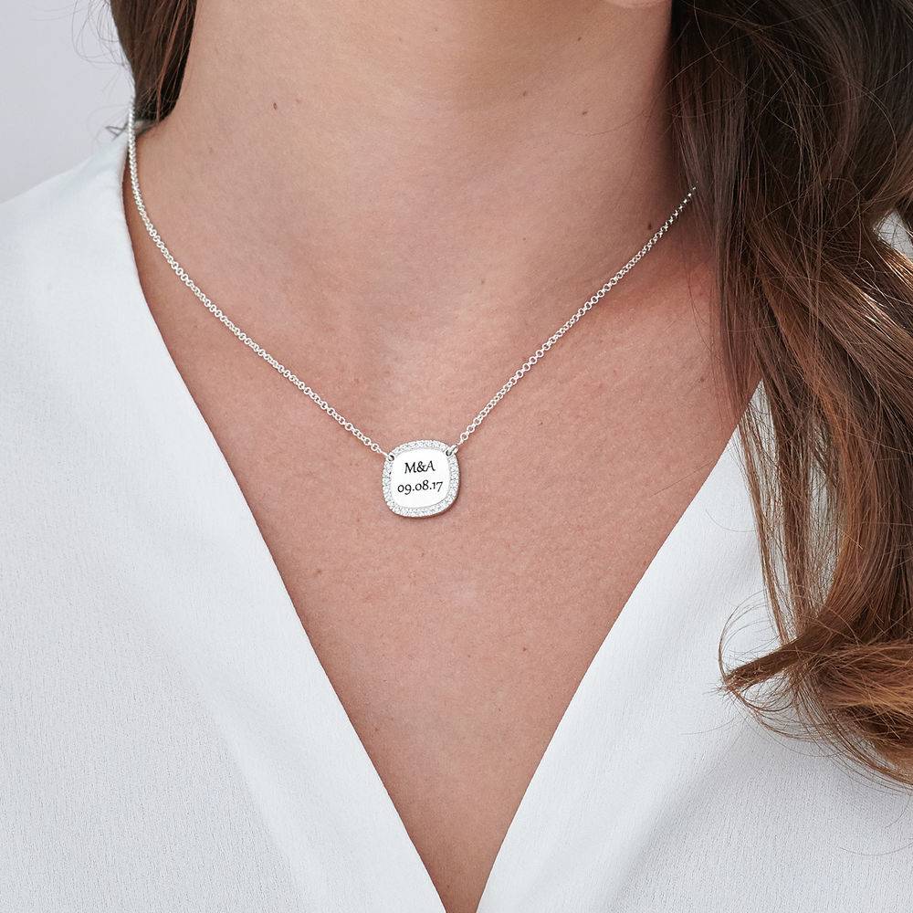 Personalised Square Cubic Zirconia Necklace in Silver-4 product photo