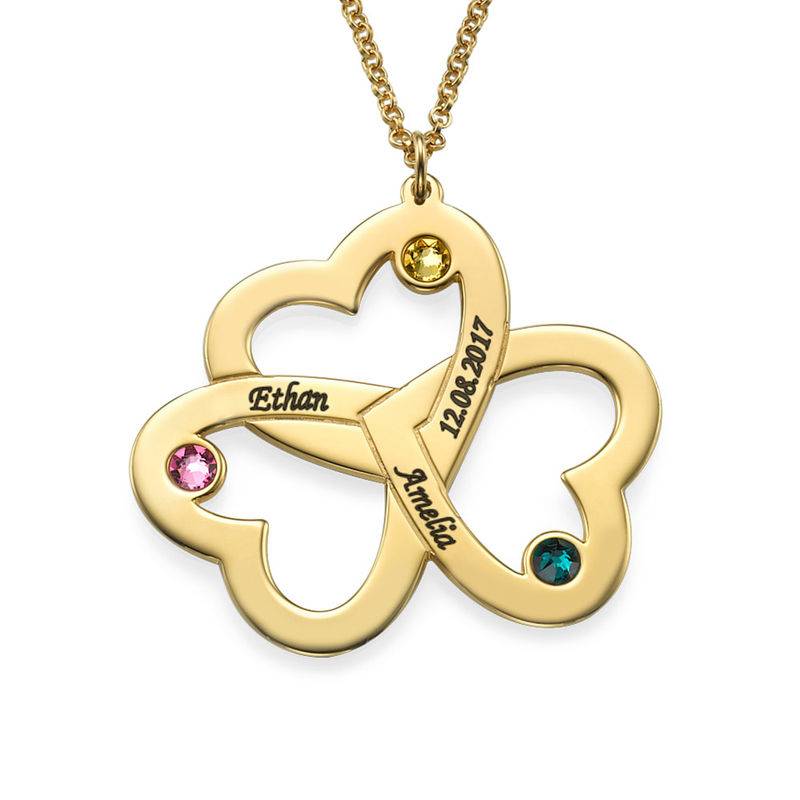 Collar Triple Corazón Personalizable Chapado en Oro 18K-3 foto de producto
