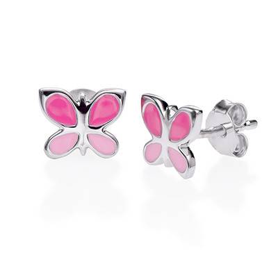 Pink Butterfly Earrings for Kids- Rhodium Plated Sterling Silver 925 product photo