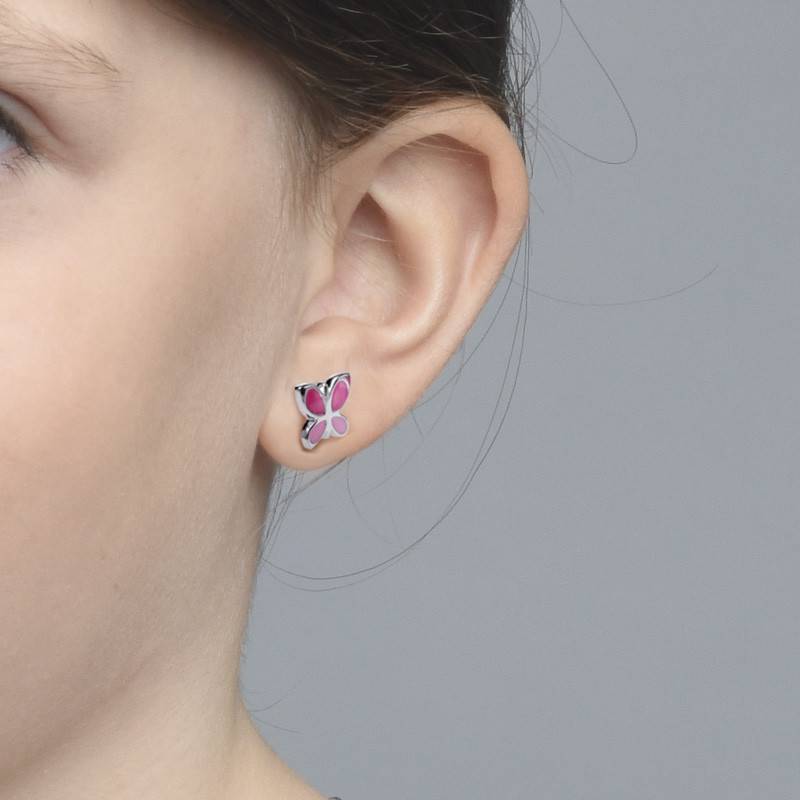 Pink Butterfly Earrings for Kids- Rhodium Plated 925 in Sterling Silver-2 product photo