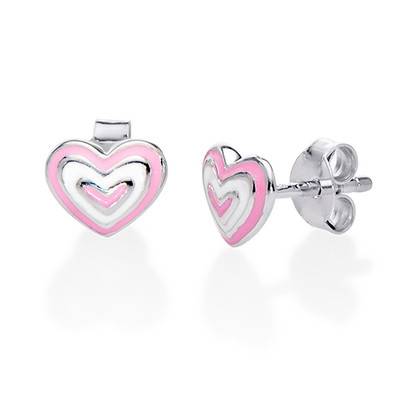 Pink Heart Stud Earrings for Kids- Sterling Silver 925 product photo