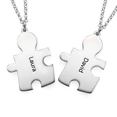 Personalised Couple's Puzzle Necklace in Sterling Silver product photo
