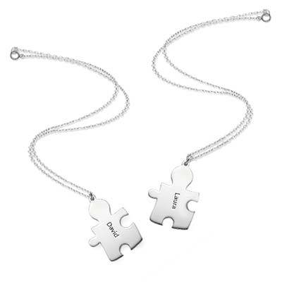 Personalised Couple's Puzzle Necklace in Sterling Silver-4 product photo
