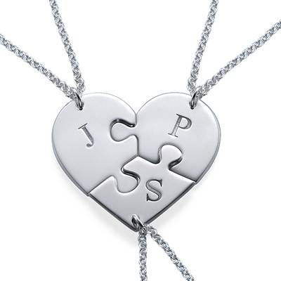 Puzzle Piece Necklace for Three with Initial in Sterling Silver product photo