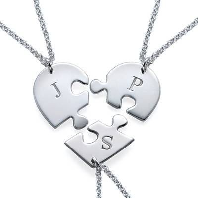 Puzzle Piece Necklace for Three with Initial in Sterling Silver-2 product photo