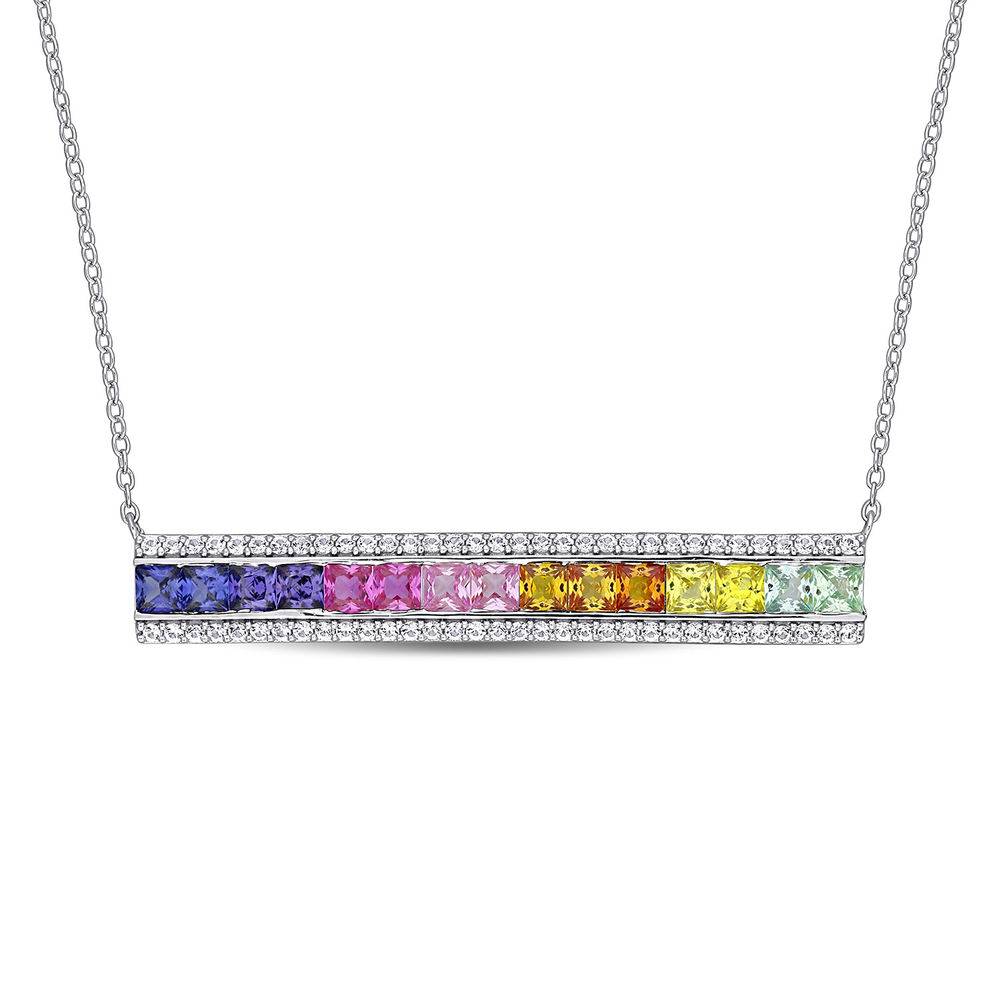 Rainbow Bar Necklace with Lab-Created Multi-Color Sapphires in product photo
