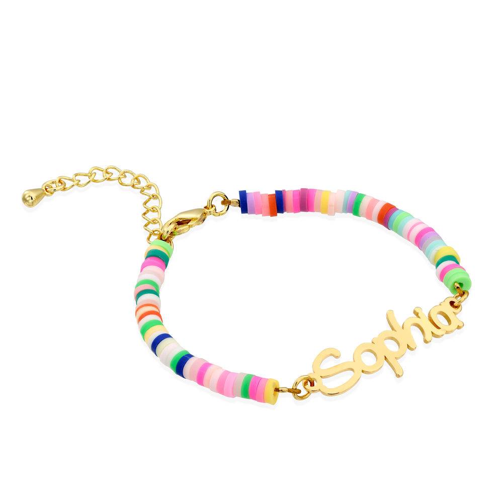 Rainbow Bead Girls Name Bracelet in 18ct Gold Plating-3 product photo
