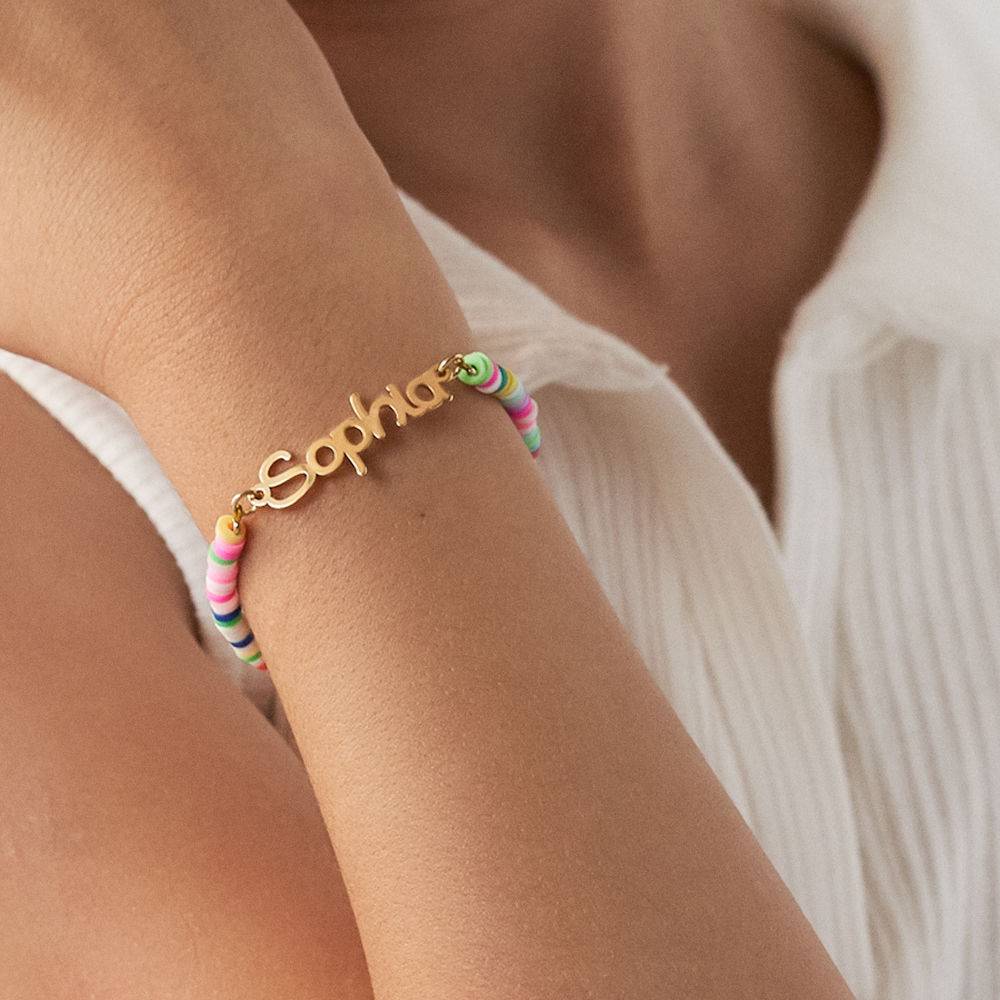 Rainbow Bead Girls Name Bracelet in 18ct Gold Plating-1 product photo