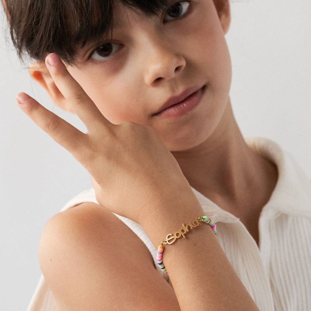 Rainbow Bead Girls Name Bracelet in 18ct Gold Plating-2 product photo